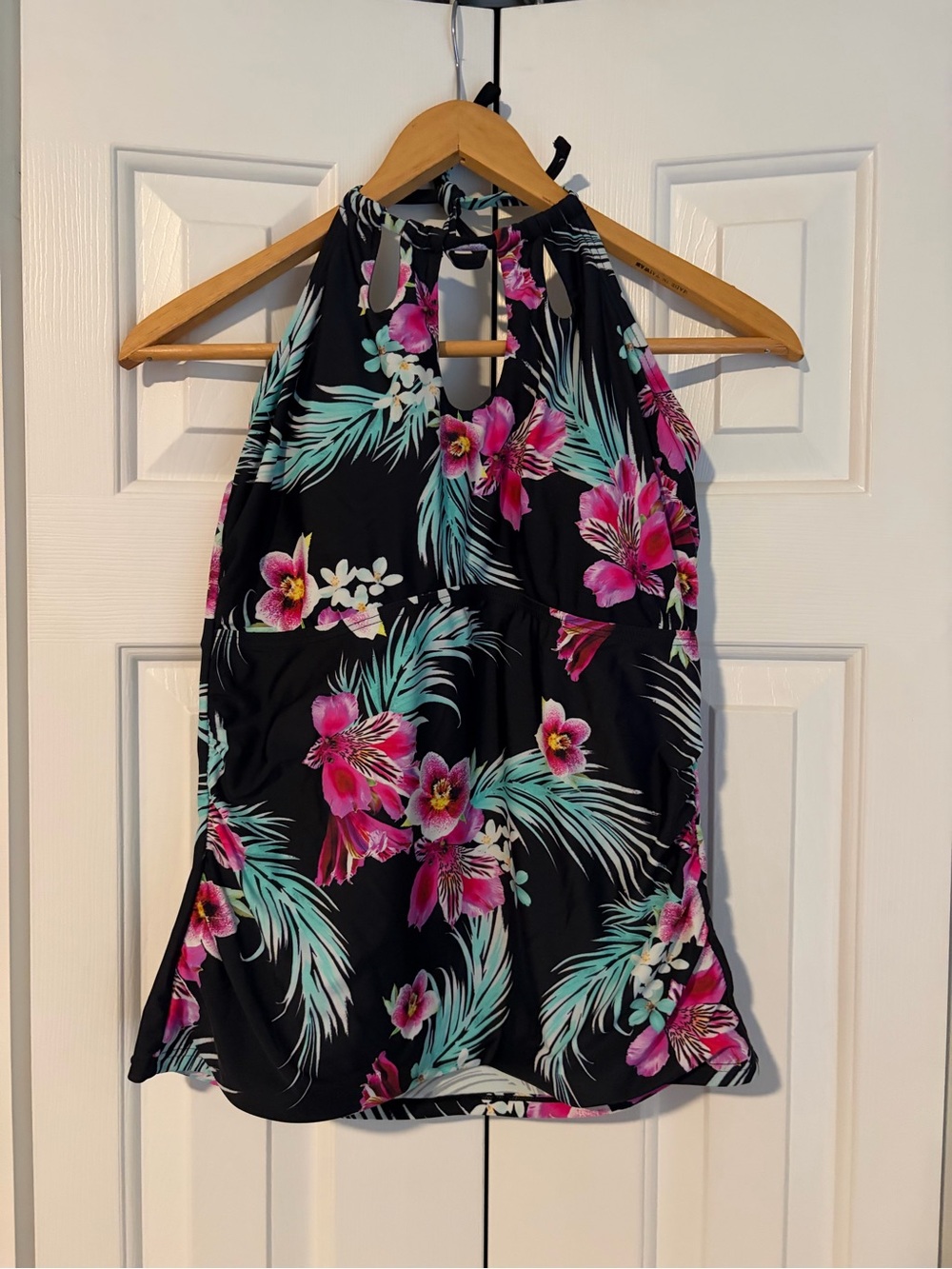 Island Escape Black Halter Tankini Swim Top